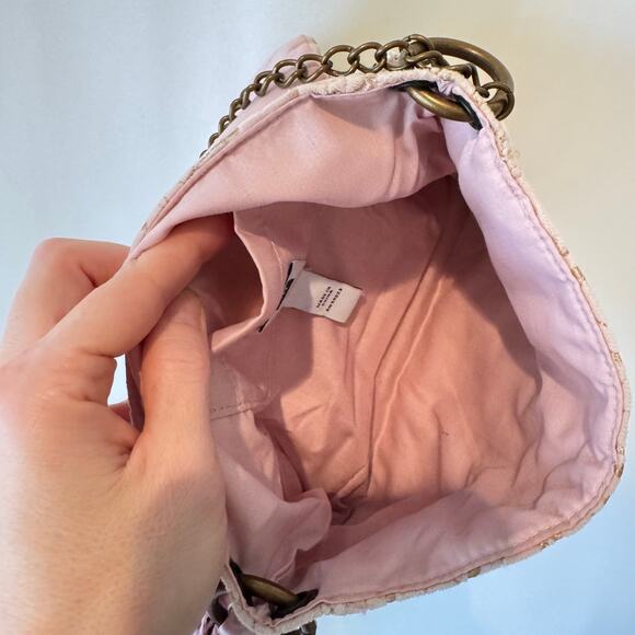 Vintage Y2K GAP Velvet Purse Pink Gold Embroidered Bow Pearl Chain Coquette EUC - Picture 4 of 10